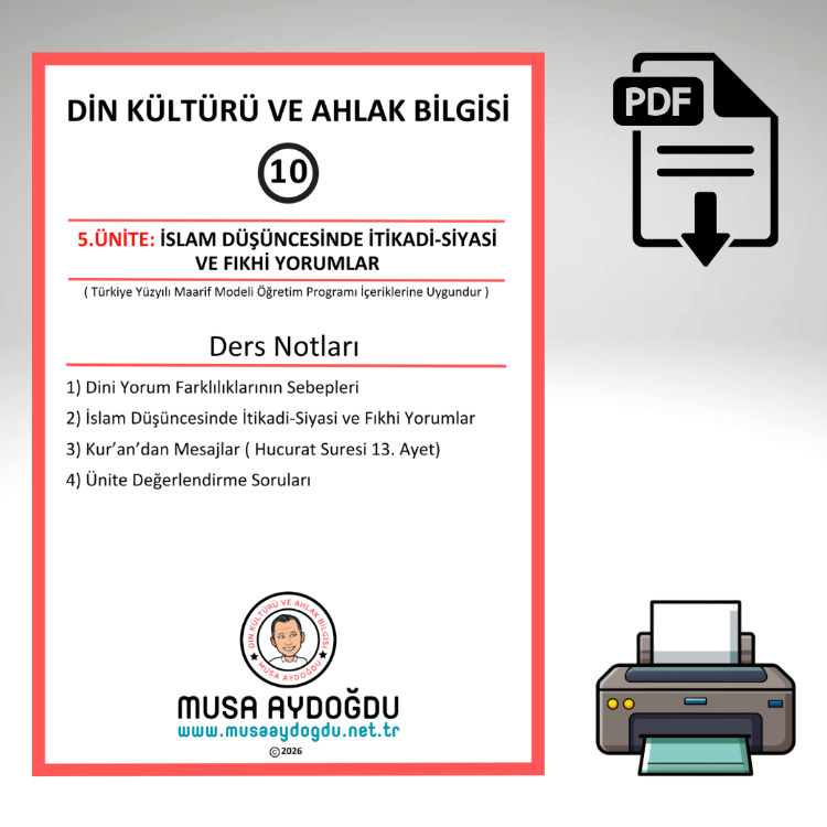 10.Sınıf 5.Ünite-Mezhepler-Ders Notu-Etkinlikler-CA
