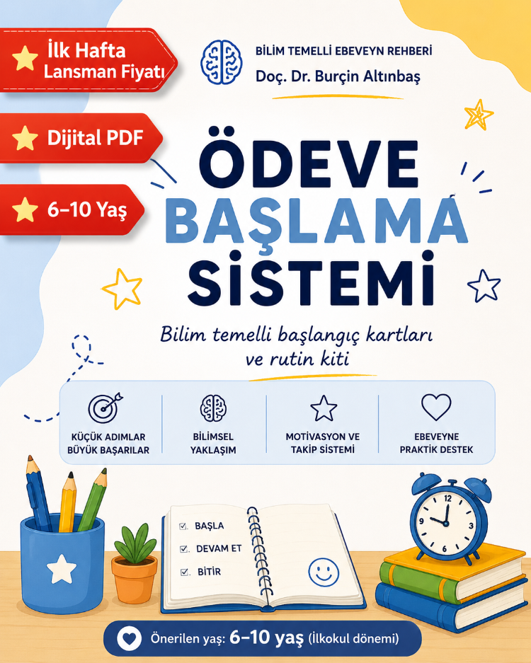Ödeve Başlama Sistemi® | Bilim Temelli Başlangıç Kartları ve Rutin Kiti (6–10 Yaş)