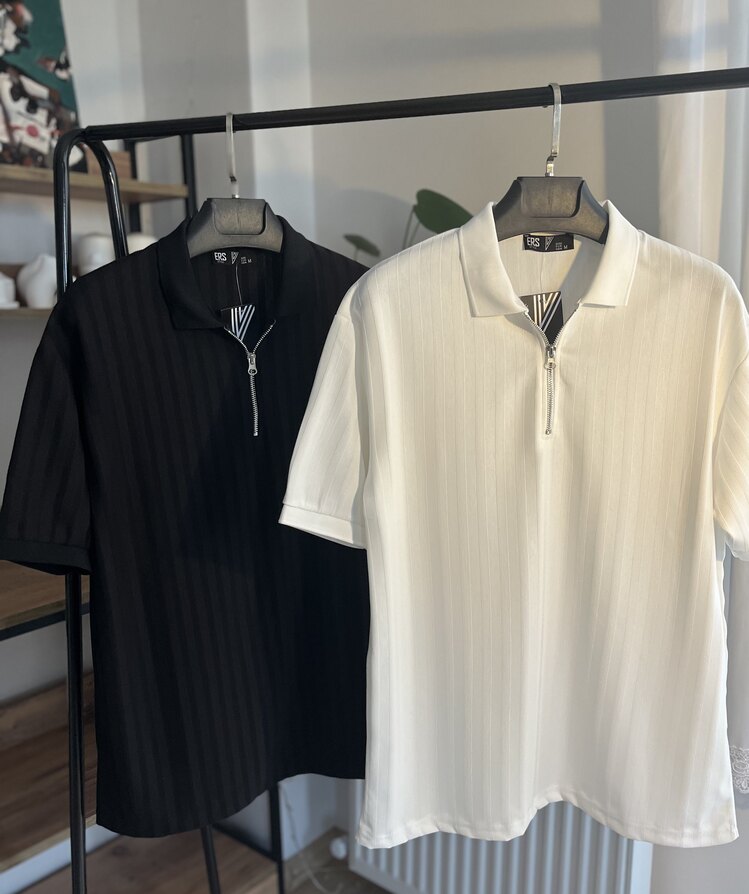 Polo Yaka Fermuarlı Beyaz