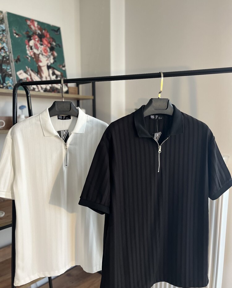 Polo Yaka Fermuarlı Siyah