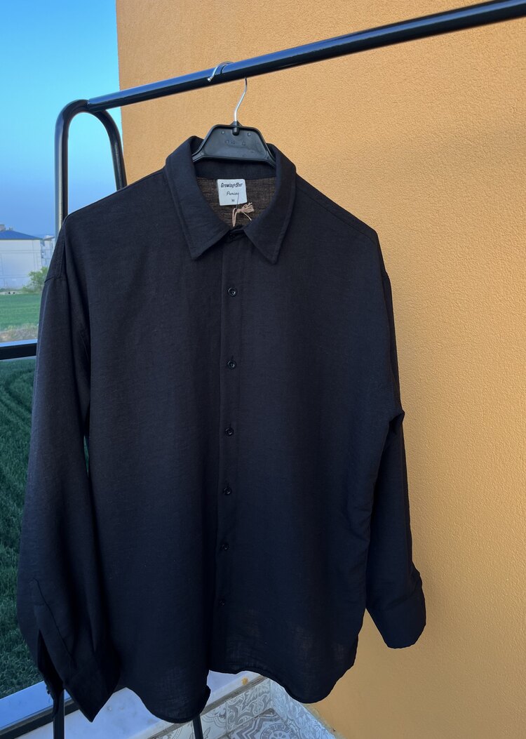 Siyah Oversize Keten Gömlek