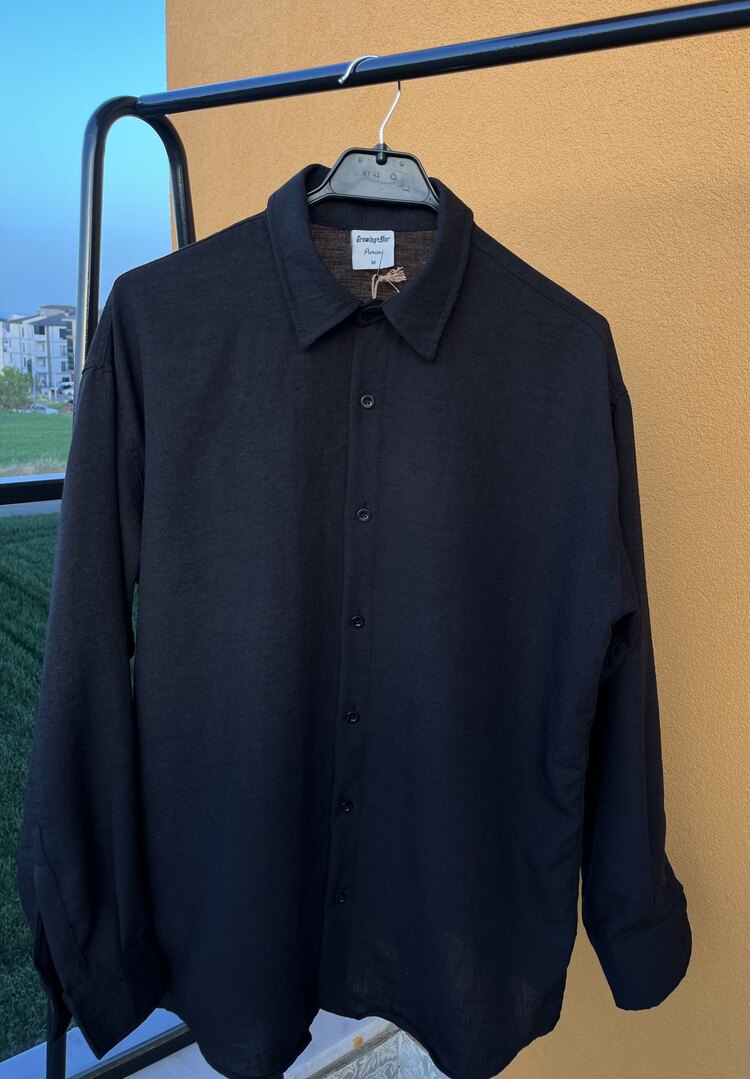 Siyah Oversize Keten Gömlek