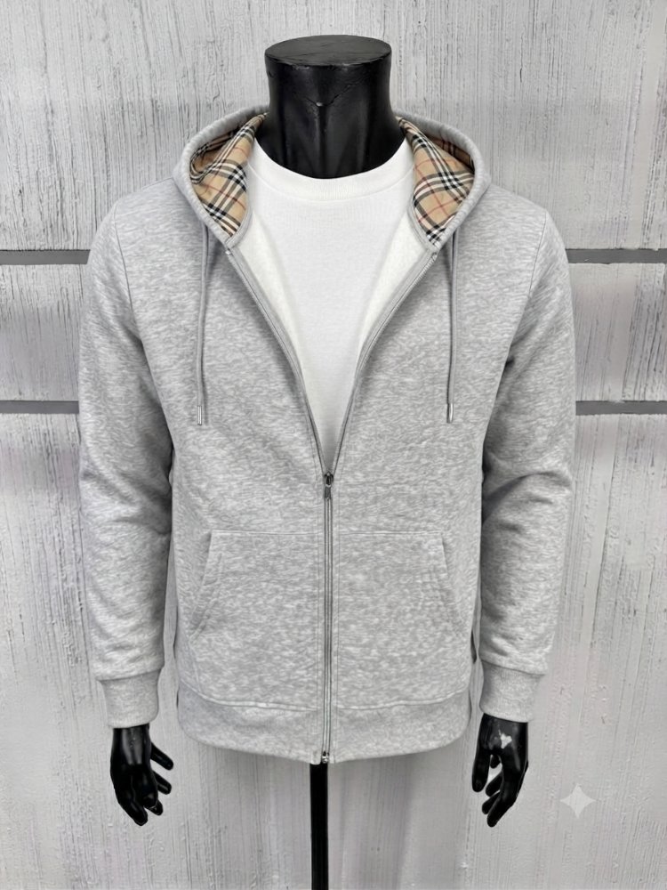 Ön Nakış Detaylı Lüks Kapüşonlu Fermuarlı Hoodie