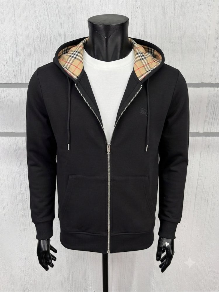 Ön Nakış Detaylı Lüks Kapüşonlu Fermuarlı Hoodie