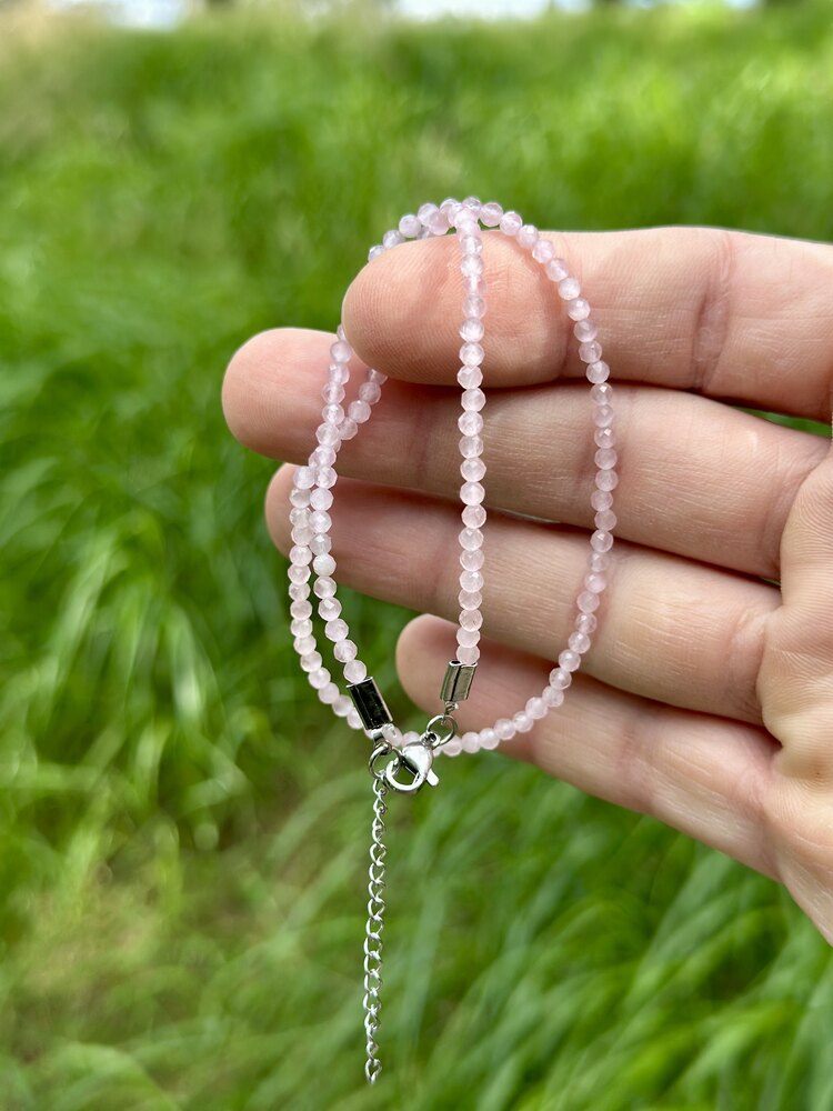 3 mm Pembe kuvars taşı bileklik