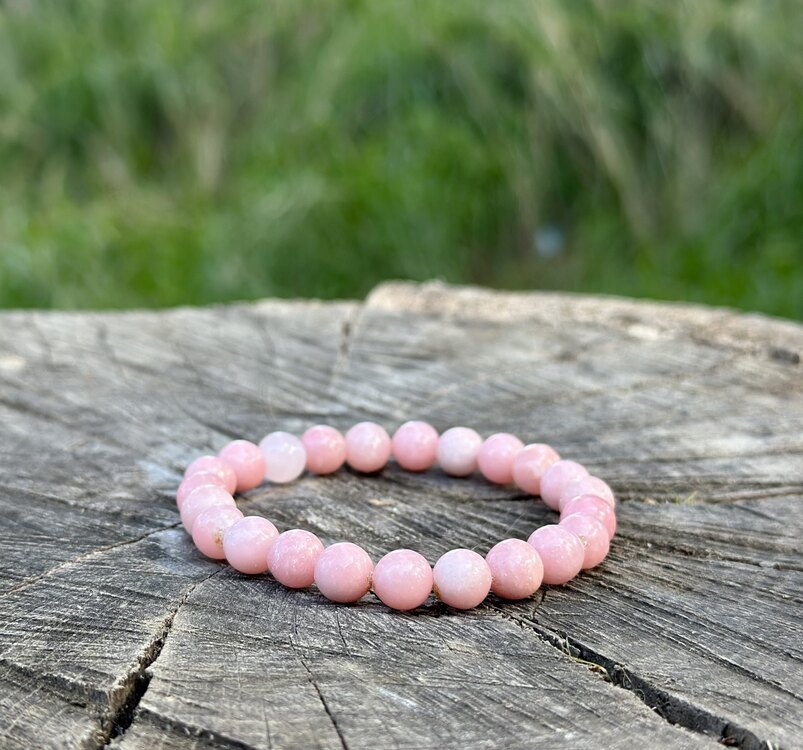 Sertifikalı 8 mm pembe Opal Taşı Bileklik