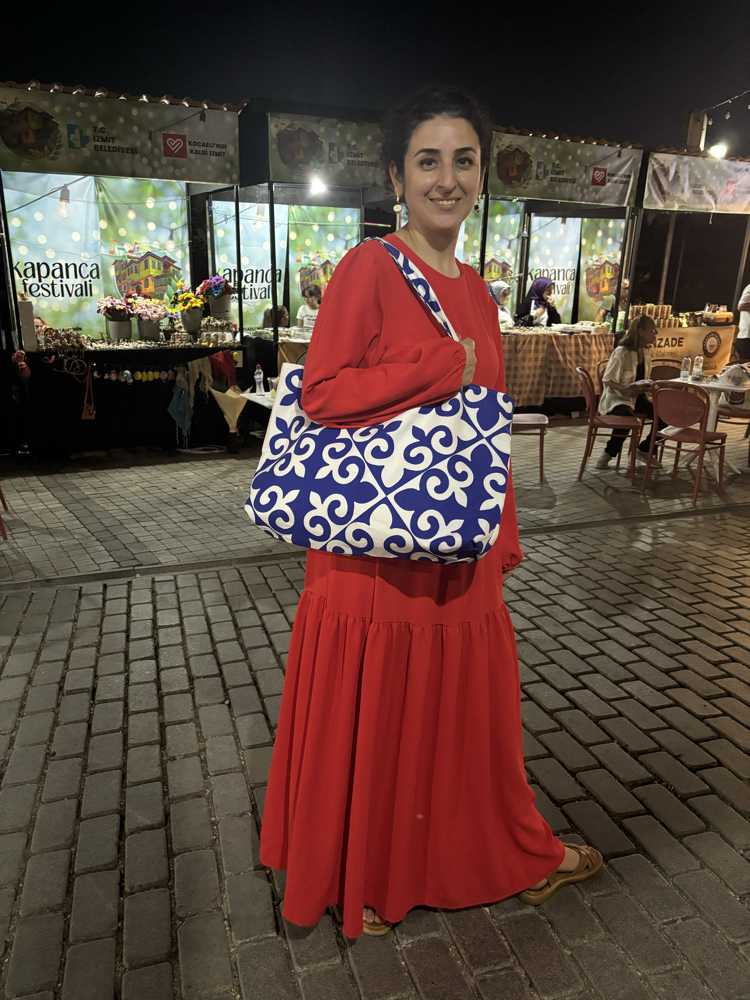 Mavi damask plaj çantası