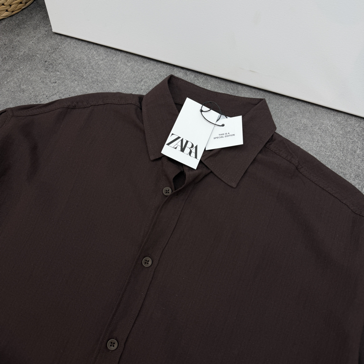 Zara Ham Keten Relax Fit Gömlek | Acı Kahverengi  [JSFR]