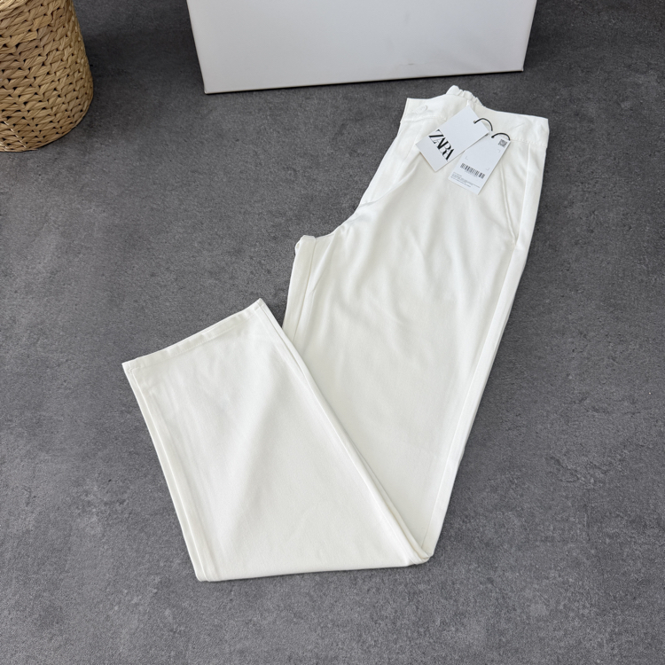 Zara Baggy Fit Pilesiz Kumaş Pantolon | Fildişi 