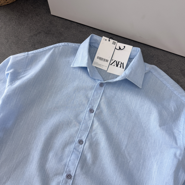 Zara Ham Keten Relax Fit Gömlek | Bebe Mavi