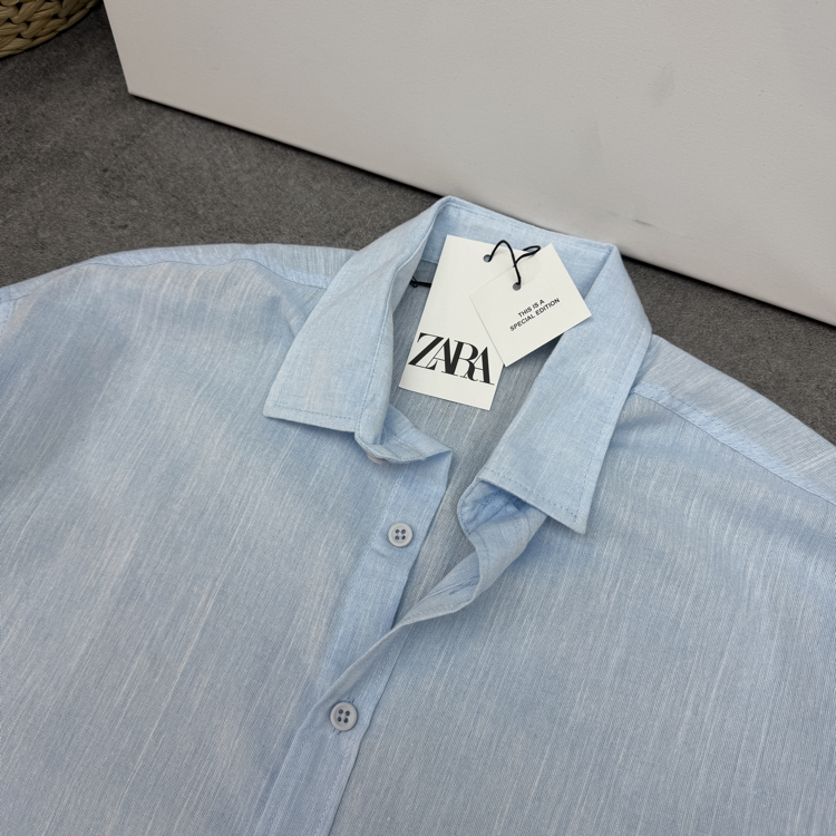 Zara Ham Keten Relax Fit Gömlek | Bebe Mavi  [JSFR]