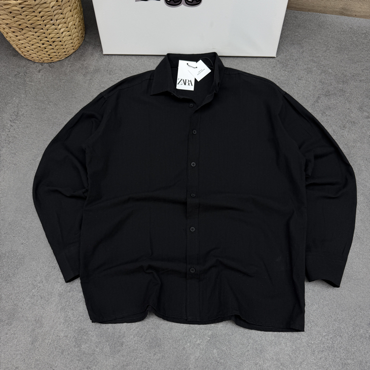 Zara Ham Keten Relax Fit Gömlek | Siyah [JSFR]