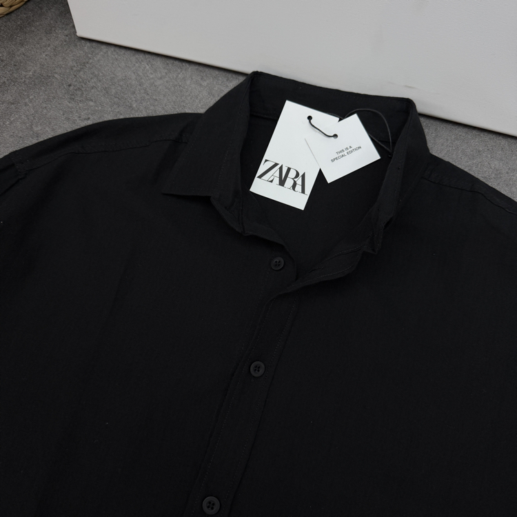 Zara Ham Keten Relax Fit Gömlek | Siyah [JSFR]