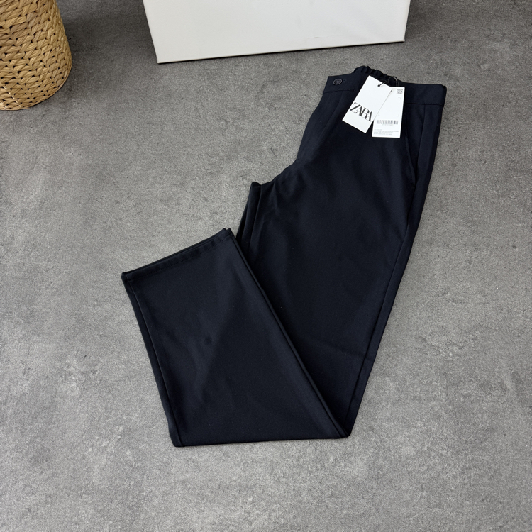 Zara Baggy Fit Pilesiz Kumaş Pantolon | Lacivert 