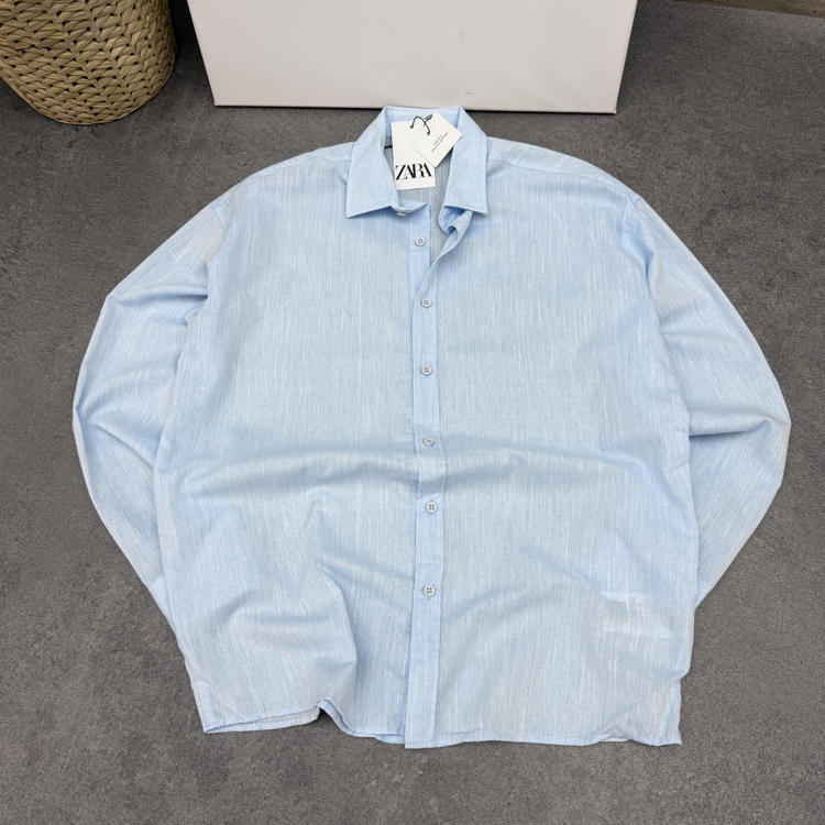 Zara Ham Keten Relax Fit Gömlek | Bebe Mavi  [JSFR]