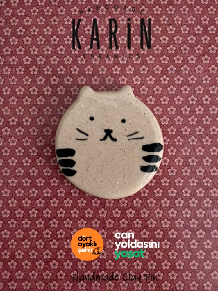 El yapımı seramik kedi broş-9