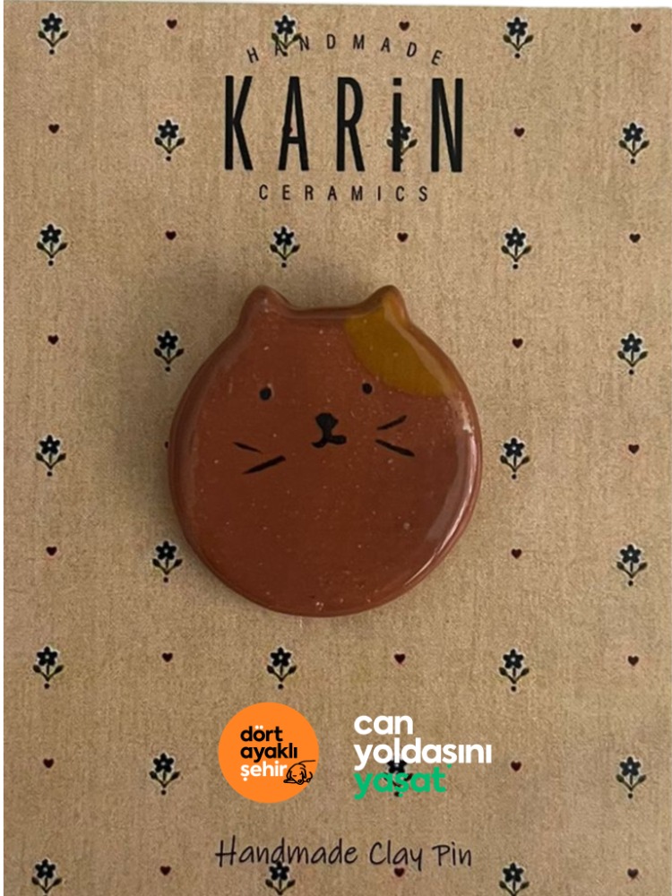 El yapımı seramik kedi broş-8