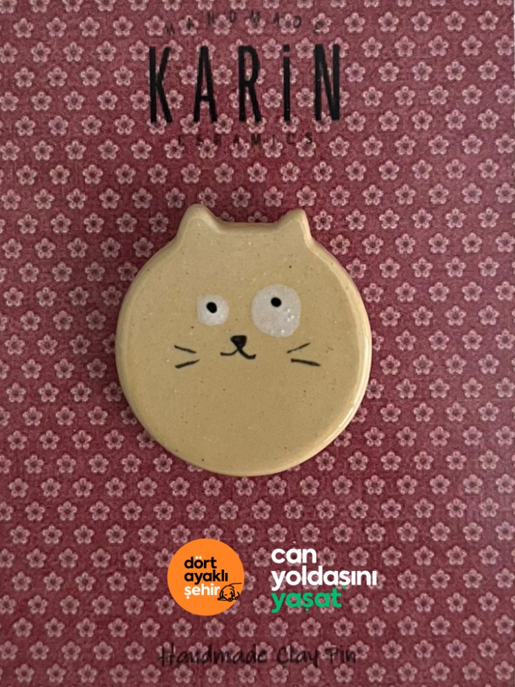 El yapımı seramik kedi broş-3