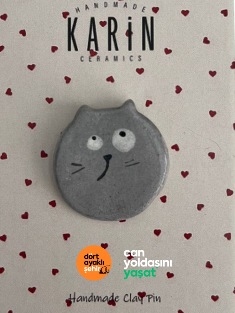 El yapımı seramik kedi broş-2