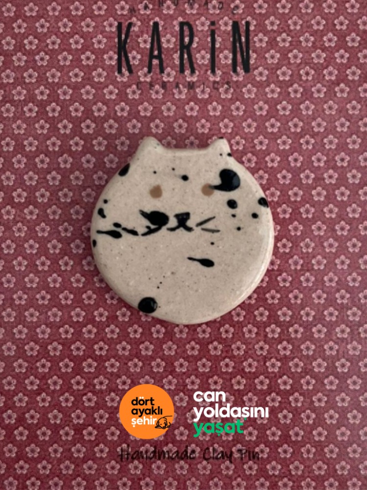 El yapımı seramik kedi broş-4