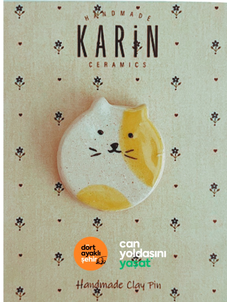 El yapımı seramik kedi broş-5