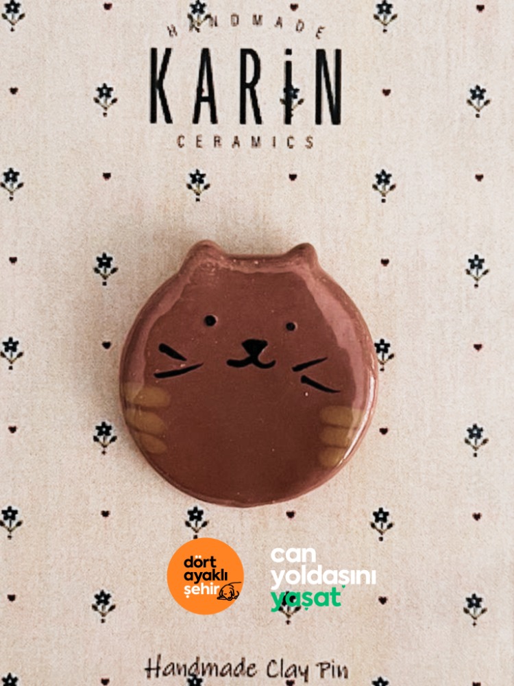 El yapımı seramik kedi broş-6