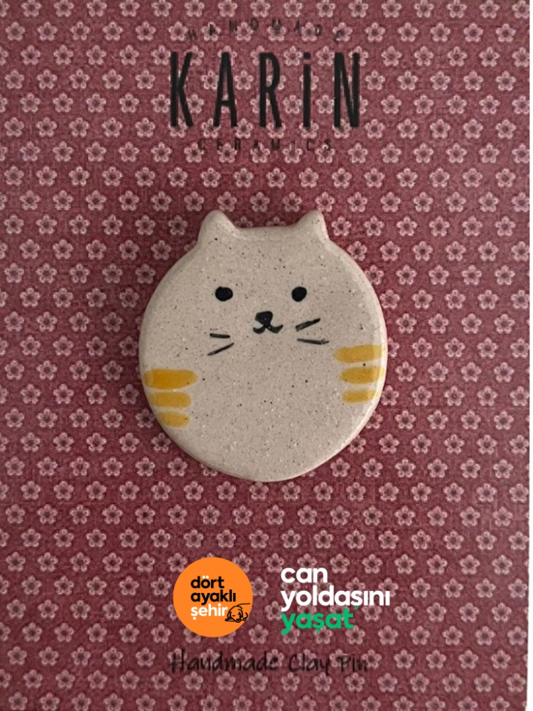 El yapımı seramik kedi broş-1
