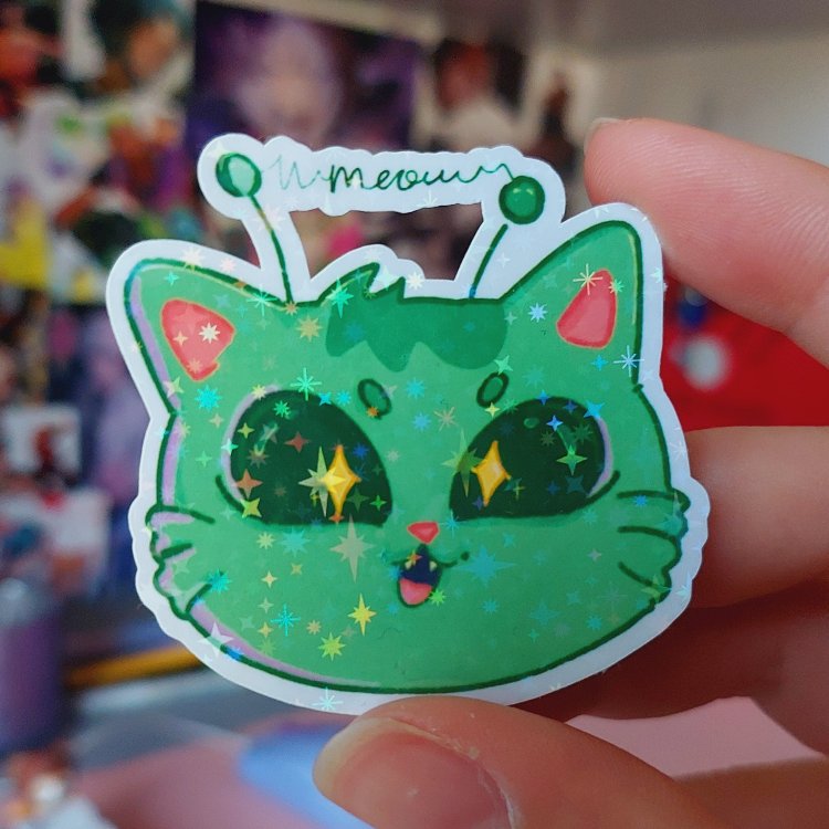 Uzaylı Kedi Holo Sticker