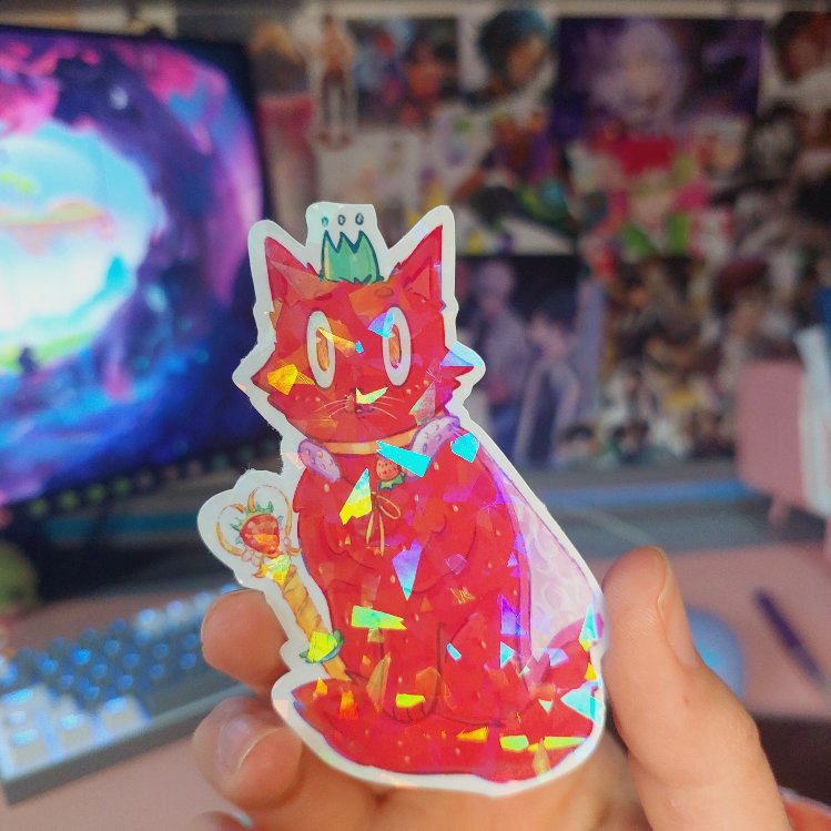 Çilek Kral Kedi Sticker