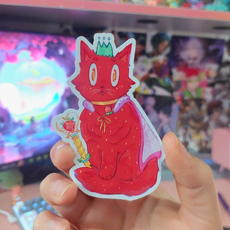 Çilek Kral Kedi Sticker