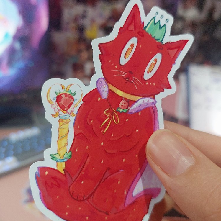 Çilek Kral Kedi Sticker