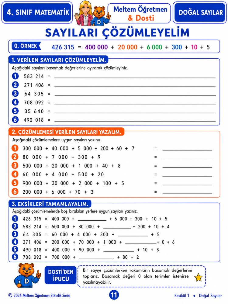 Dosti’nin Matematik Macerası | 4. Sınıf Matematik Fasikül 1 | Doğal Sayılar | Dijital PDF