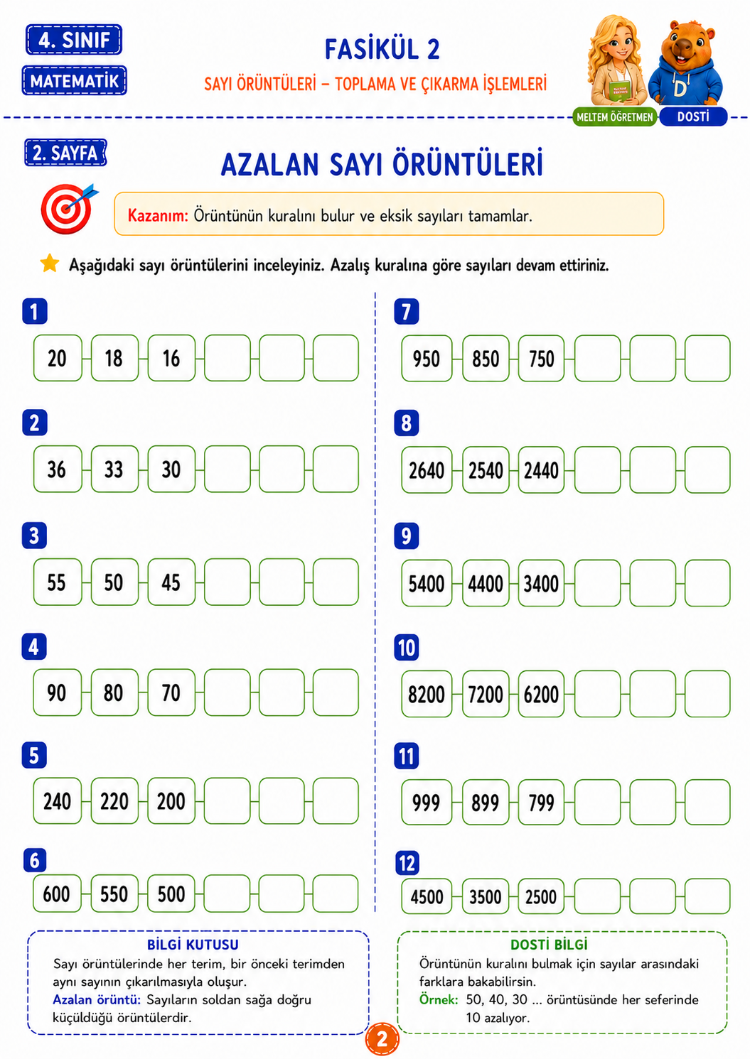 4. Sınıf Matematik Fasikül 2 | Örüntüler – Toplama ve Çıkarma İşlemleri