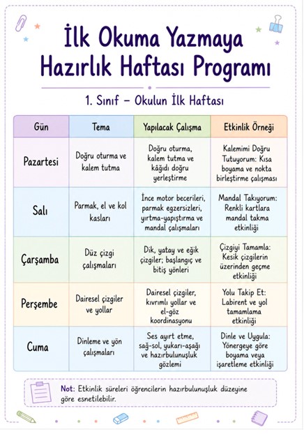 1. Sınıf İlk Okuma Yazmaya Hazırlık – Okulun İlk Haftası