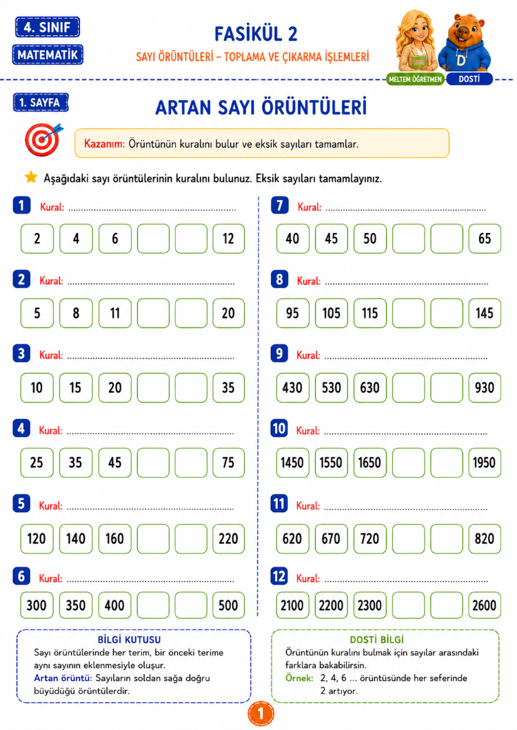 4. Sınıf Matematik Fasikül 2 | Örüntüler – Toplama ve Çıkarma İşlemleri