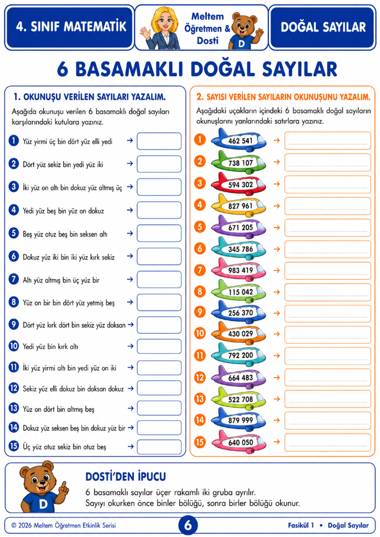 Dosti’nin Matematik Macerası | 4. Sınıf Matematik Fasikül 1 | Doğal Sayılar | Dijital PDF