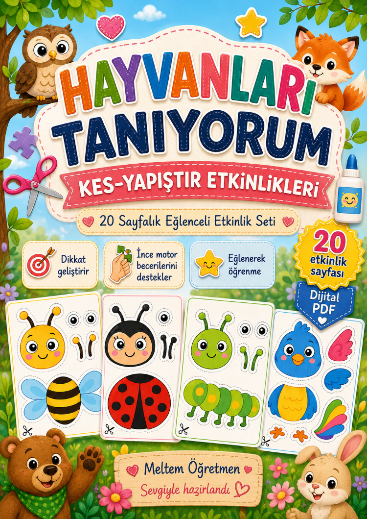 1. Sınıf Kes-Yapıştır Hayvanlar Etkinlik Seti – PDF