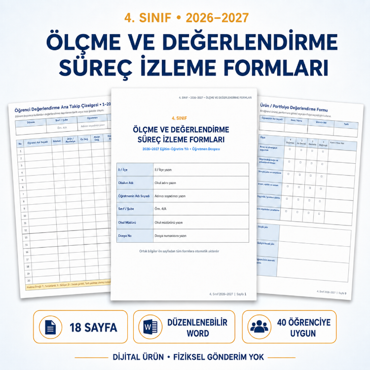 4. Sınıf 2026–2027 Ölçme ve Değerlendirme Formları | Düzenlenebilir Word