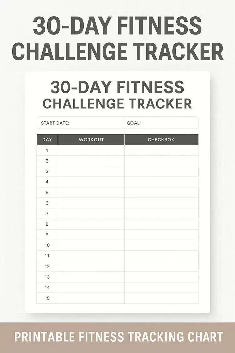 30-Day Fitness Challenge Tracker PDF – Workout Planner for Health Goals, Printable Exercise Log