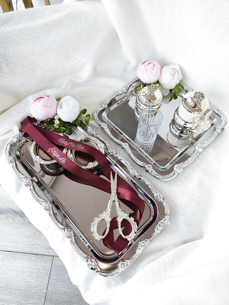 pembe şakayıkli gümüş set 