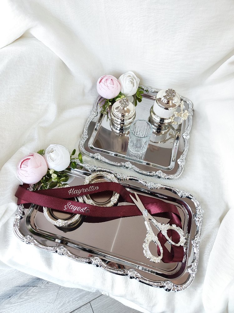 pembe şakayıkli gümüş set 