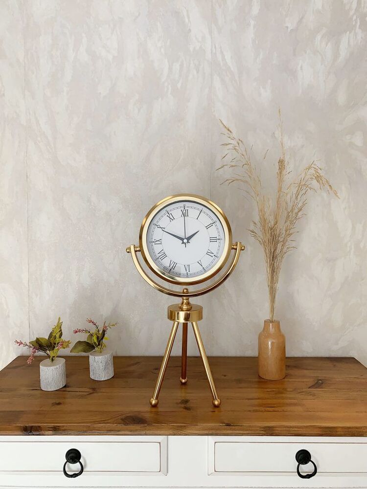 Gold Metal Mini Tripod Retro Masa Saati 45×26 cm