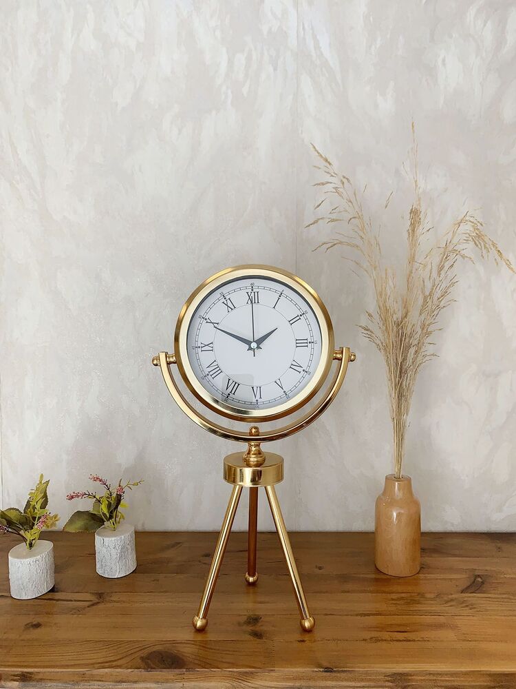 Gold Metal Mini Tripod Retro Masa Saati 45×26 cm