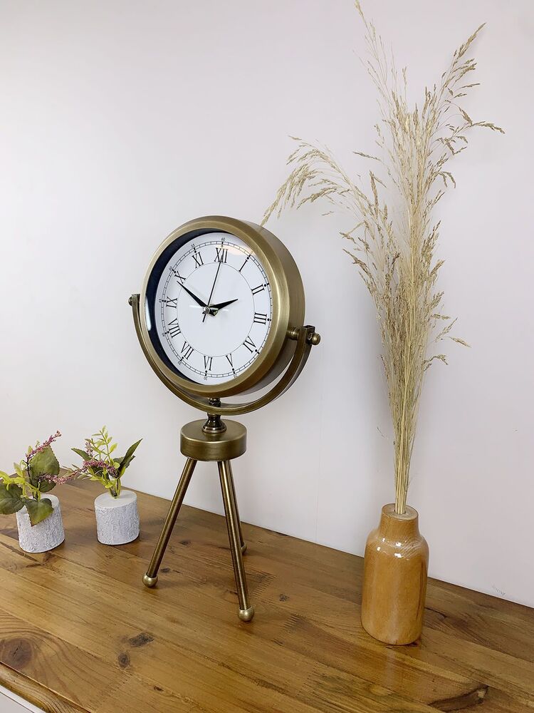 Eskitme Metal Mini Tripod Vintage Masa Saati 45×26 cm
