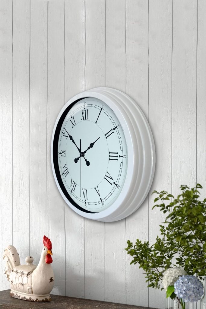 40 cm Beyaz Metal Retro Duvar Saati 