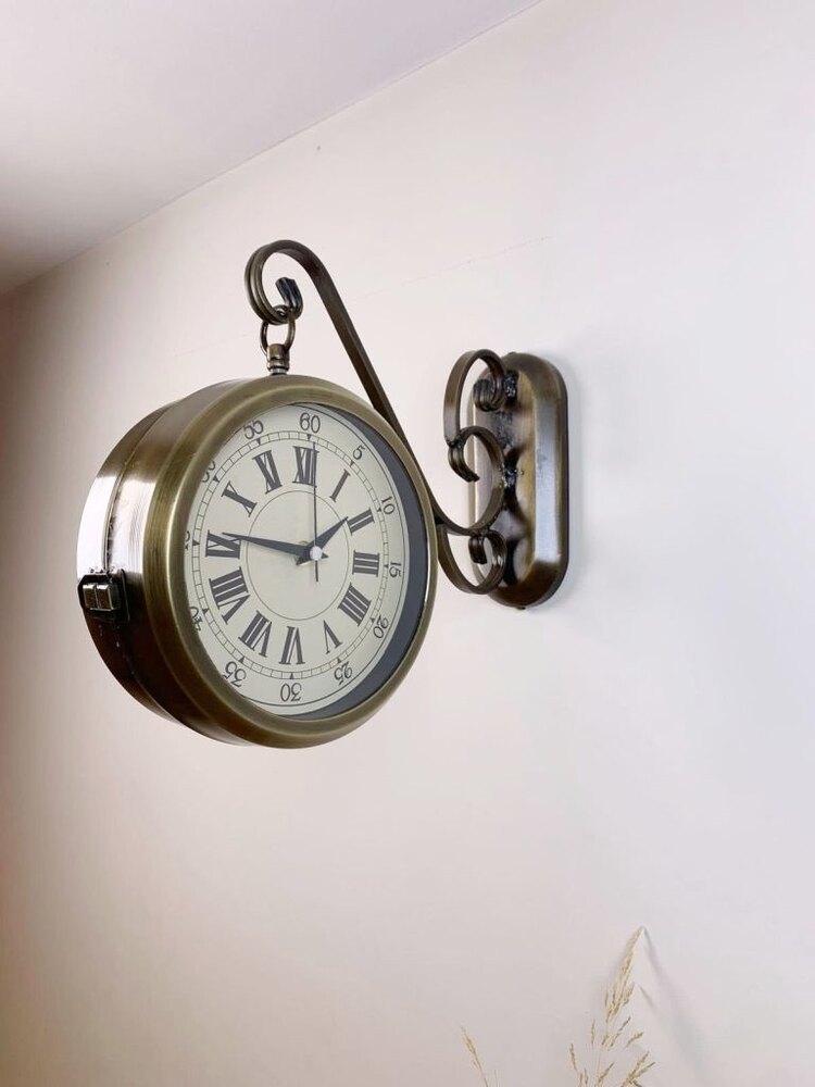Eskitme Metal Nostalji İstasyon Saati 36×25 cm