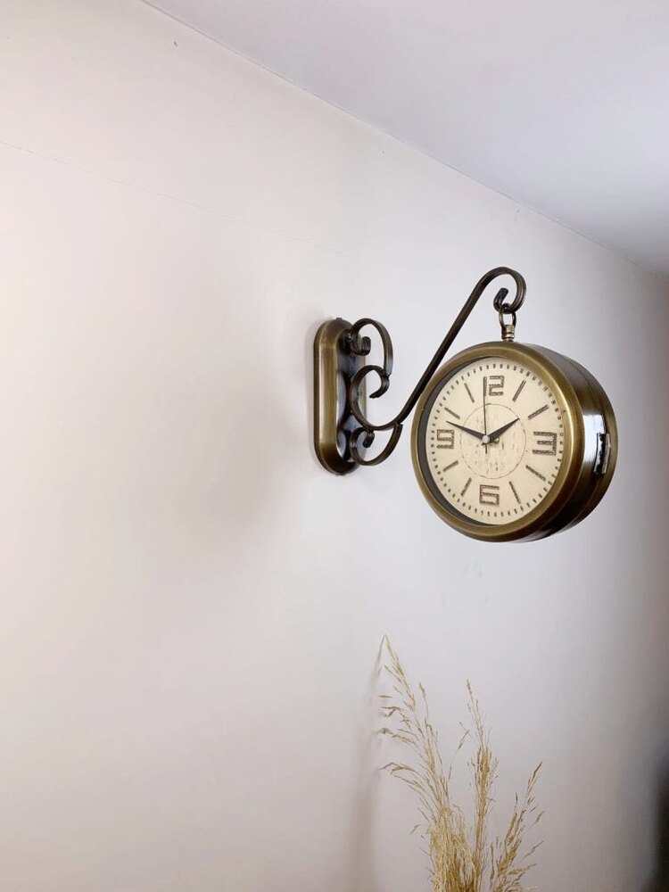 Eskitme Metal Old İstasyon Saati 36×25 cm