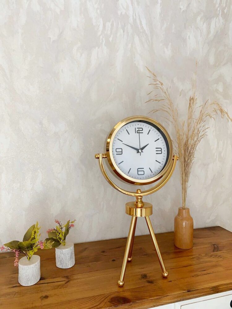 Gold Metal Mini Tripod Modern Masa Saati 45×26 cm