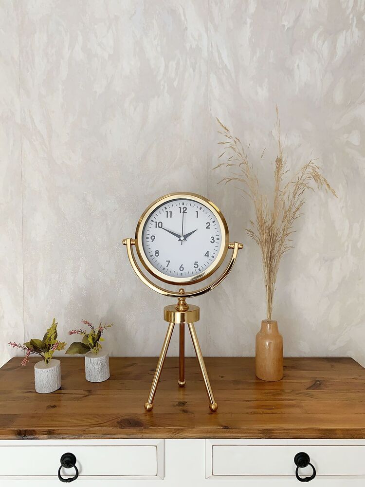 Gold Metal Mini Tripod Lüks Masa Saati 45×26 cm