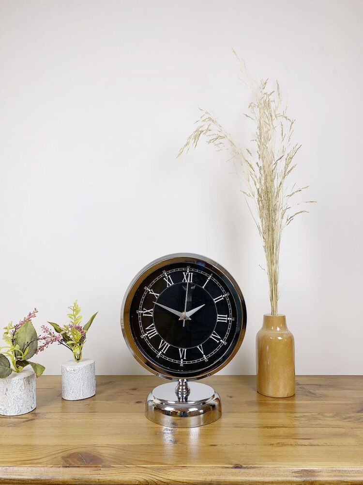Krom Metal Siyah Retro Masa Saati 25×20 cm